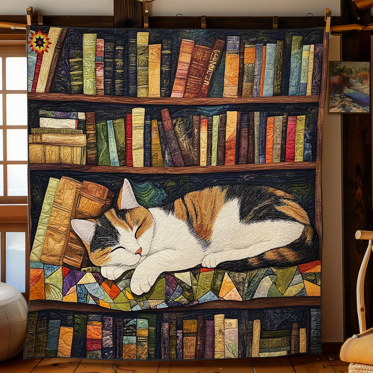 Sleeping Bookshelves Cat WY1911075CL Quilt