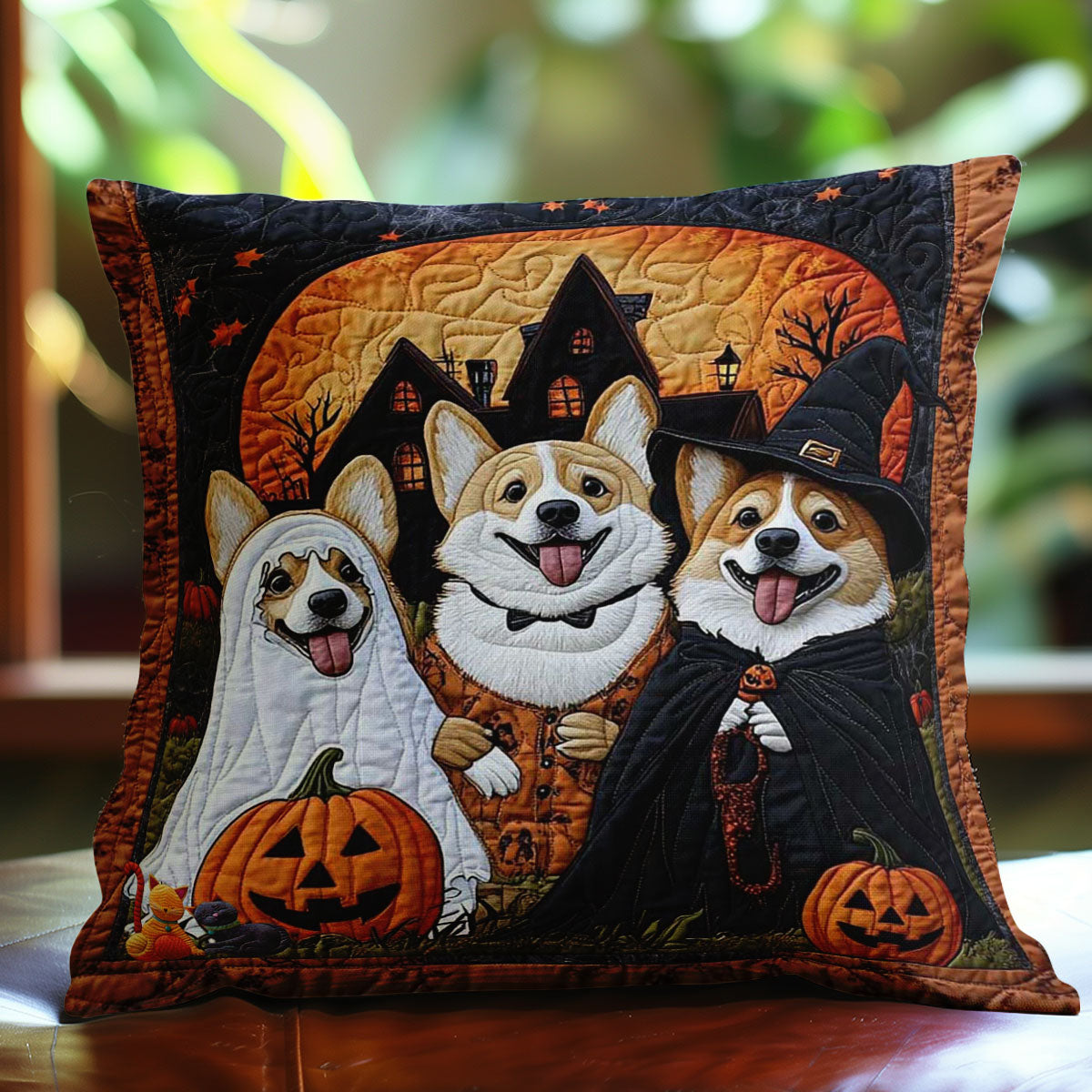 Corgi Halloween Haunt WN0310093CL Quilt Pillow Case