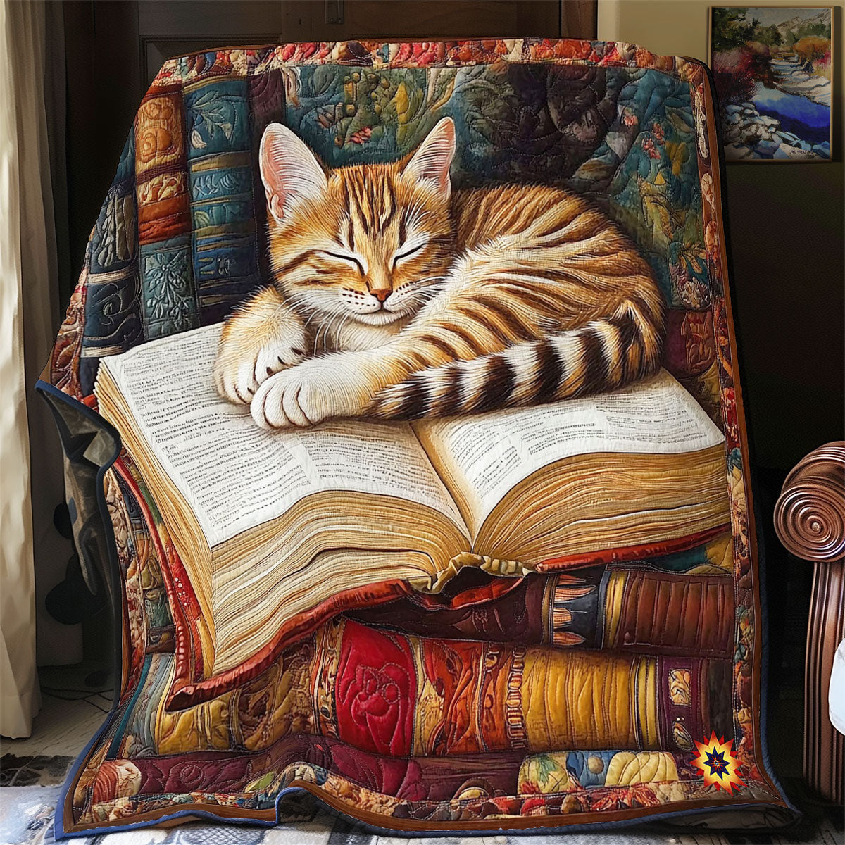 Sleeping Cat In Book WY1912052CL Quilt