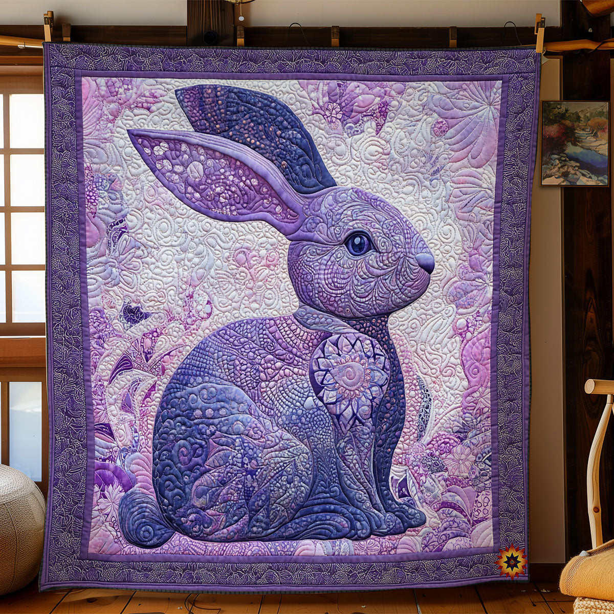 Purple Flower Rabbit WY0611017CL Quilt