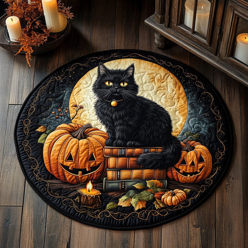 Mystic Pumpkin Cat CW2107026CL Quilted Round Mat