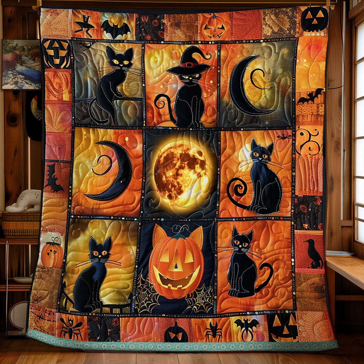 Cat And Pumpkin Halloween WN1309058CL Quilt