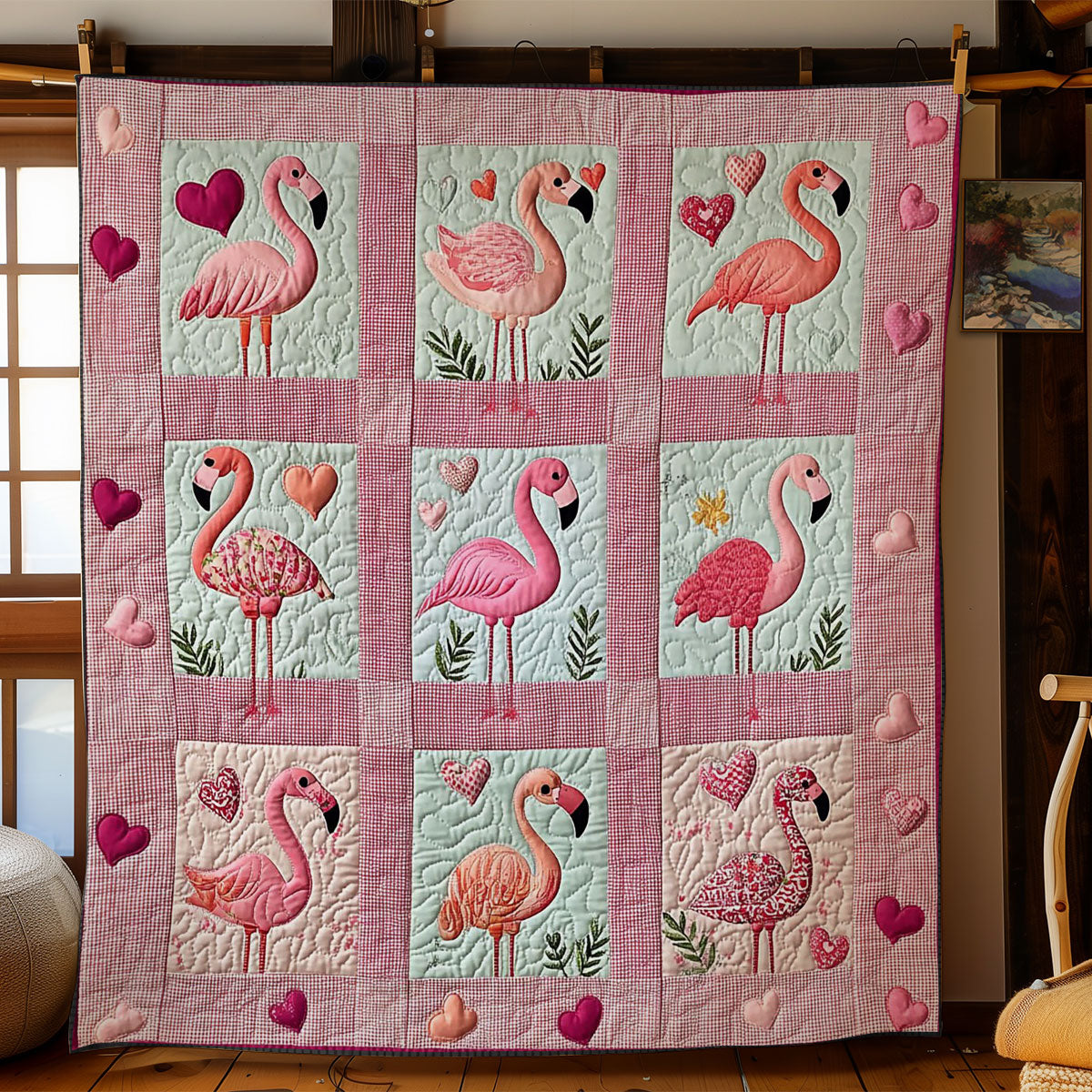 Flamingo Heart WY1801068CL Quilt
