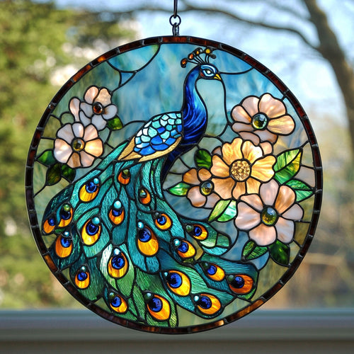 Peacock WJ2211043CL Stained Glass Suncatcher