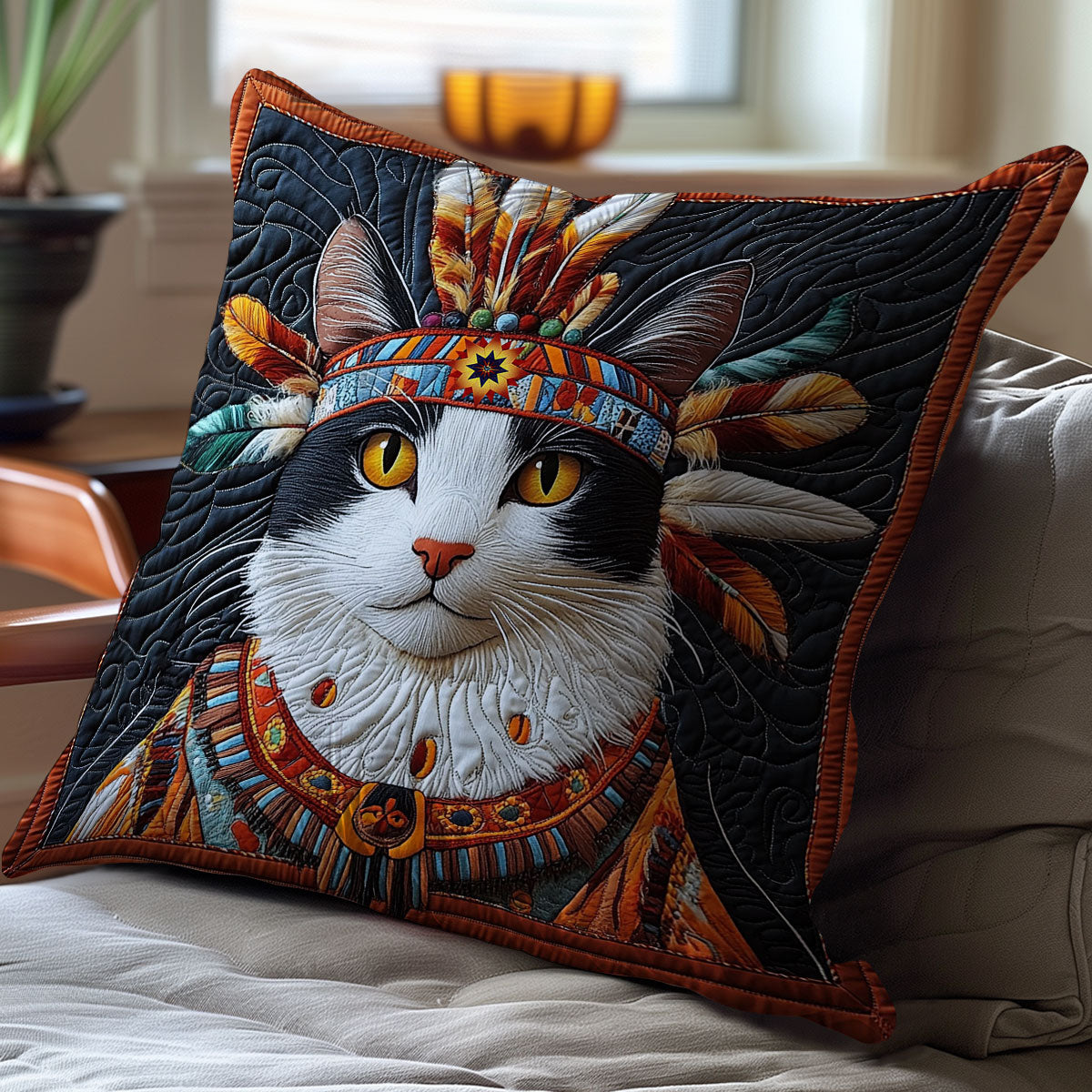 Native American Cat WY2911078CL Quilt Pillow Case