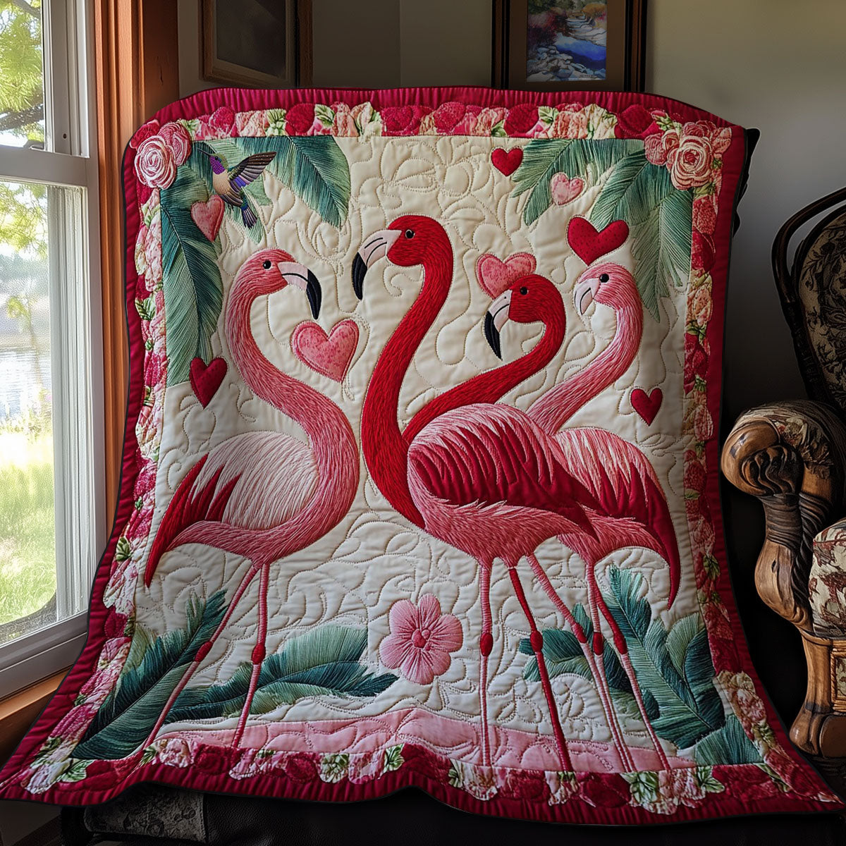 Heart Flamingo WY0512019CL Quilt