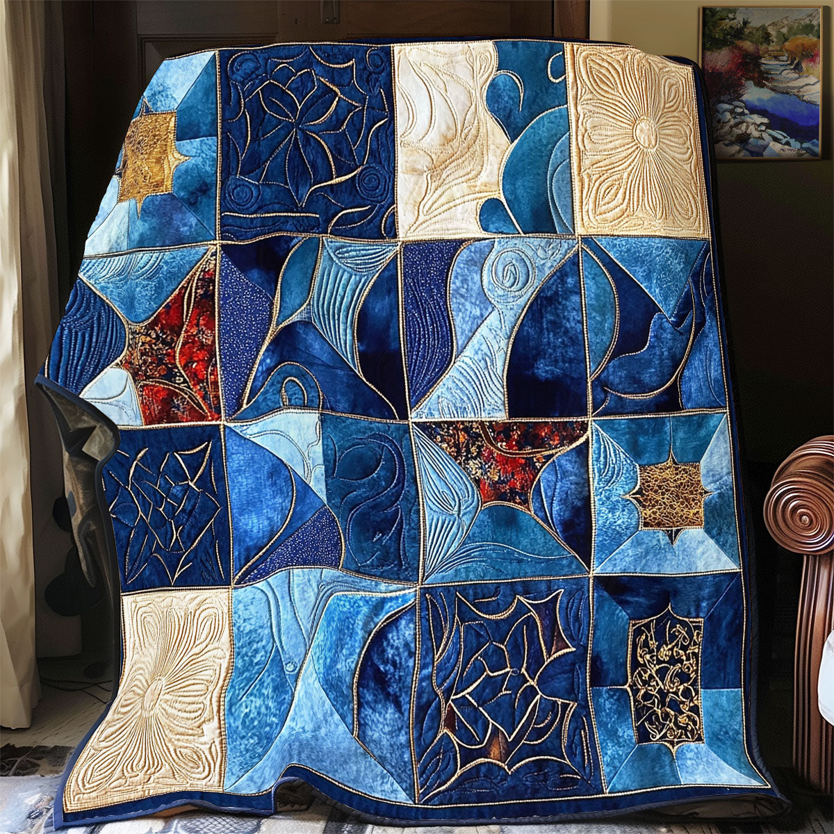 Navy Patchwork Square WY0201040CL Quilt