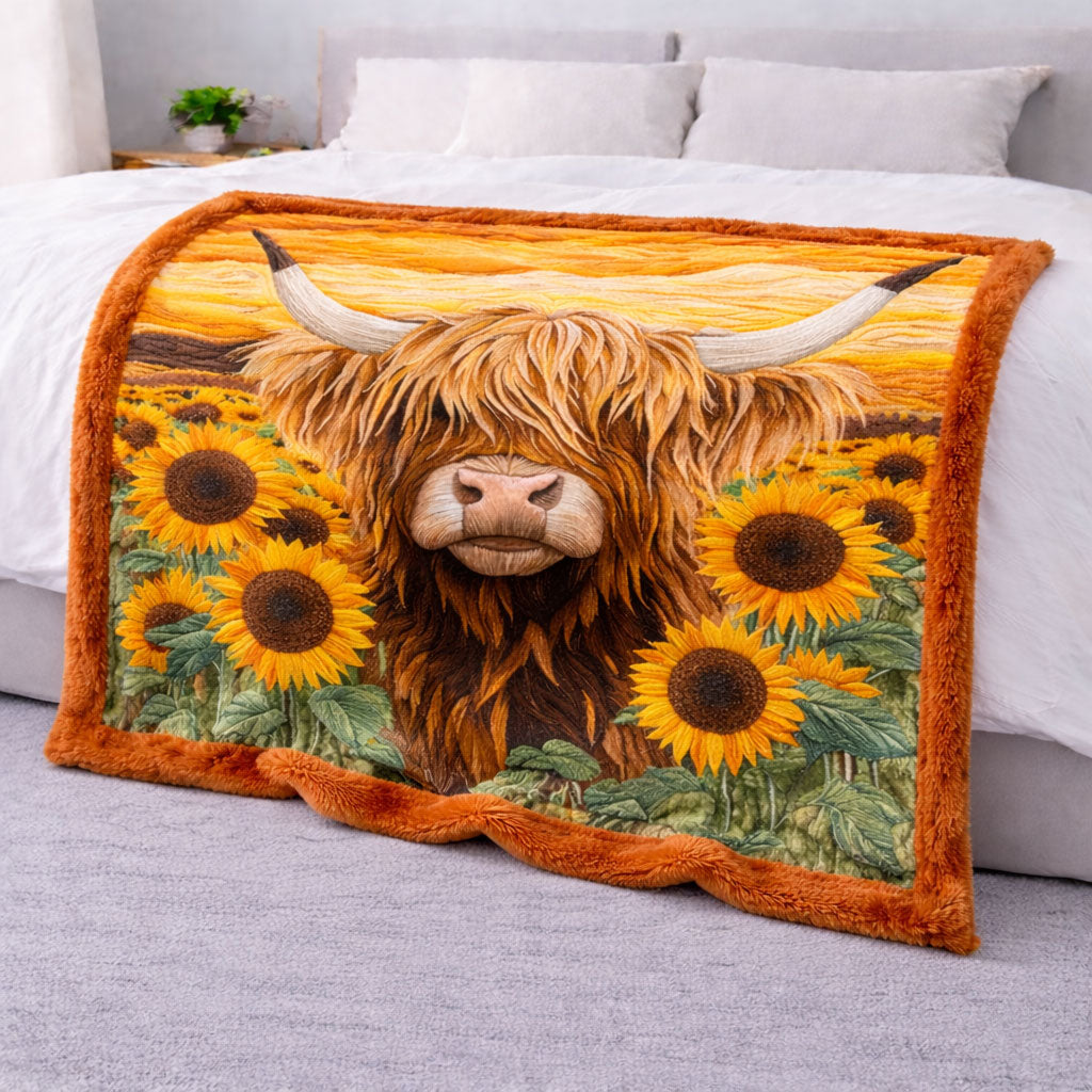 Highland Cow Sunflower CW2401003CL Faux Fur Throw Blanket