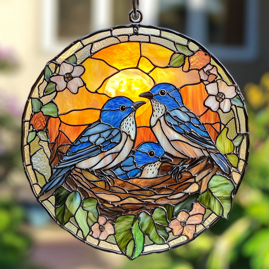 Bluebird Blossom WN0611053CL Stained Glass Suncatcher