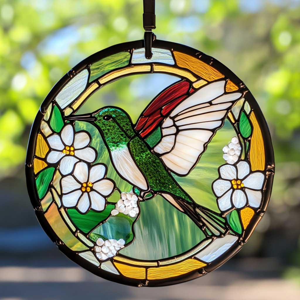 Hummingbird WJ0110043CL Stained Glass Suncatcher