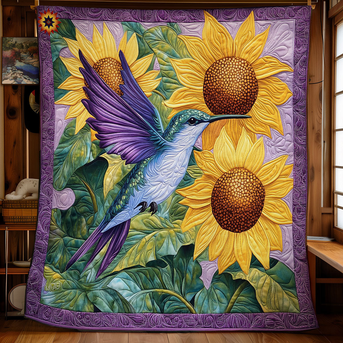 Sunflower Hummingbird WY2111027CL Quilt