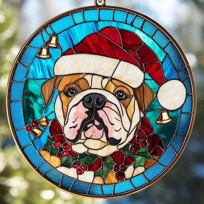 Bulldog Noel WN0711047CL Stained Glass Suncatcher