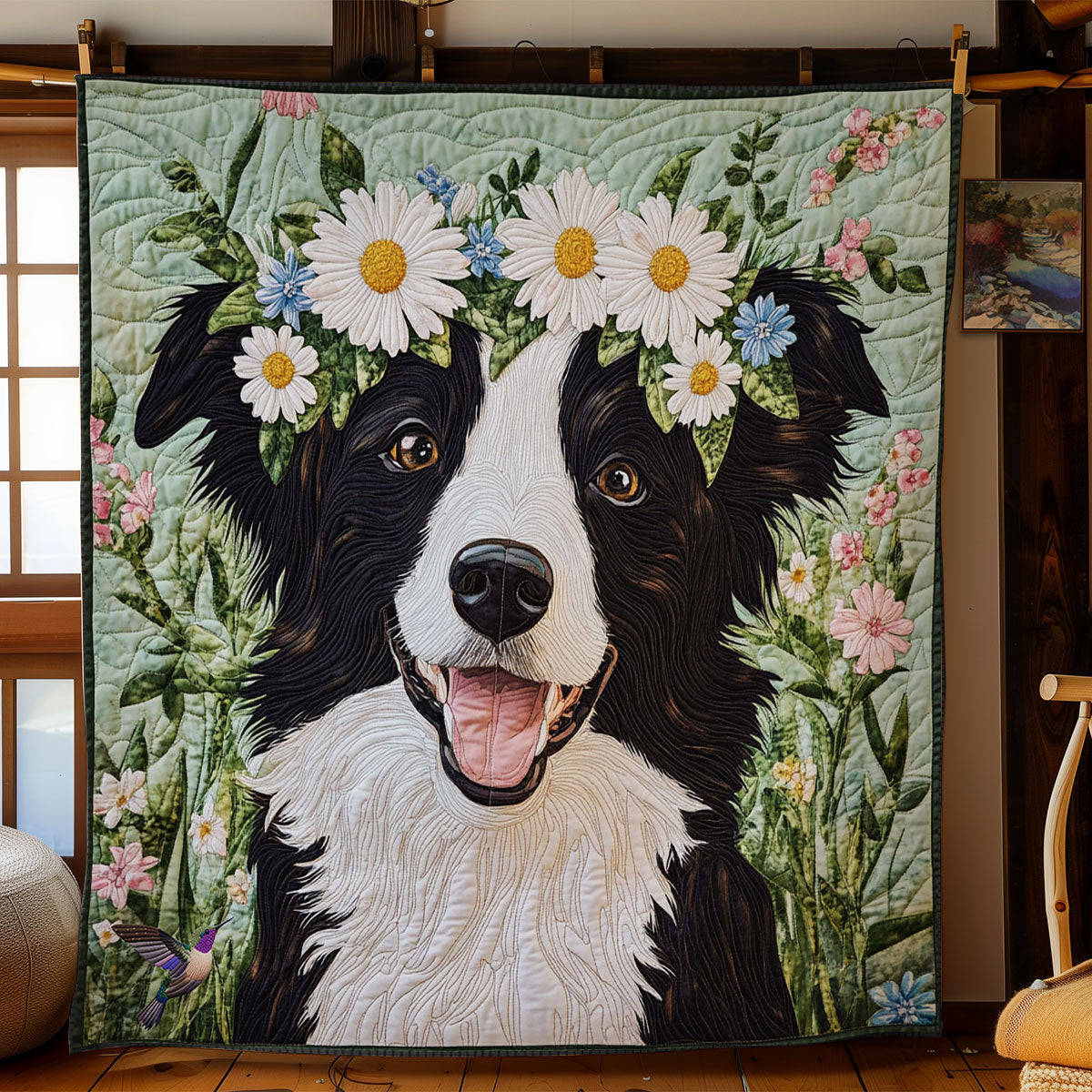 Flower Wreath Border Collie WY1812027CL Quilt