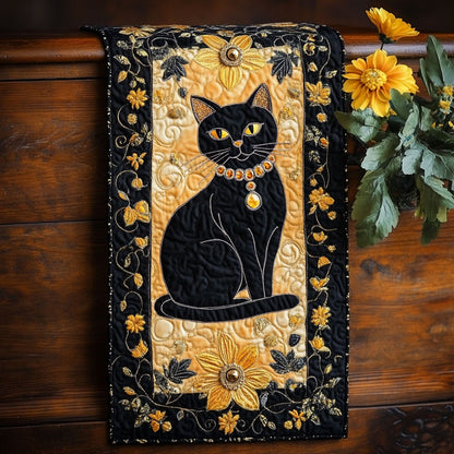 Black Cat And Flower WY2802025CL Quilted Table Runner