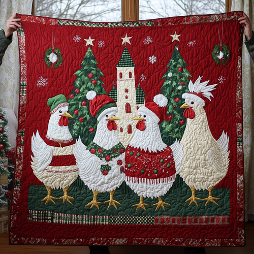 Merry Christmas Chickens XR2709004CL Quilt