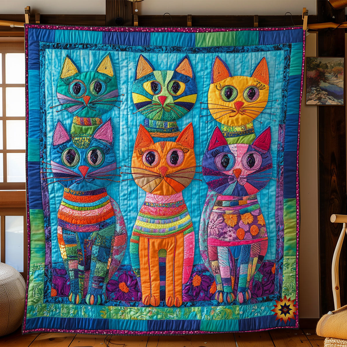 Portrait Patchwork Cat WY2012058CL Quilt