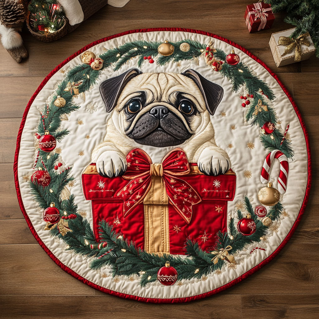 Christmas Joy Pug CW1109003CL Quilted Round Mat