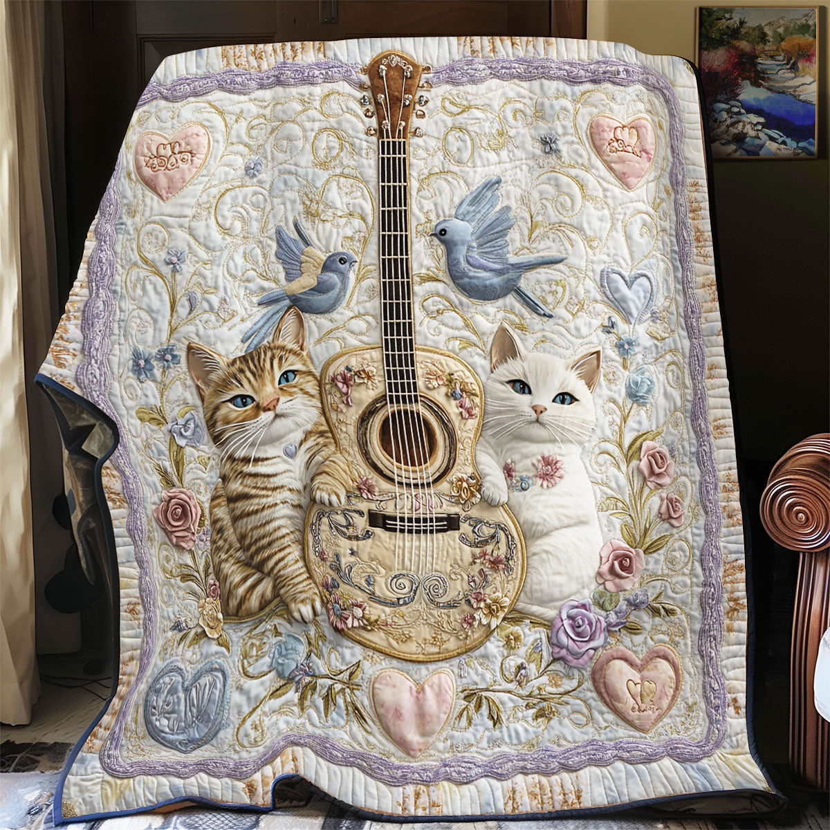 Couple Kitten And Guitar WY0201029CL Quilt