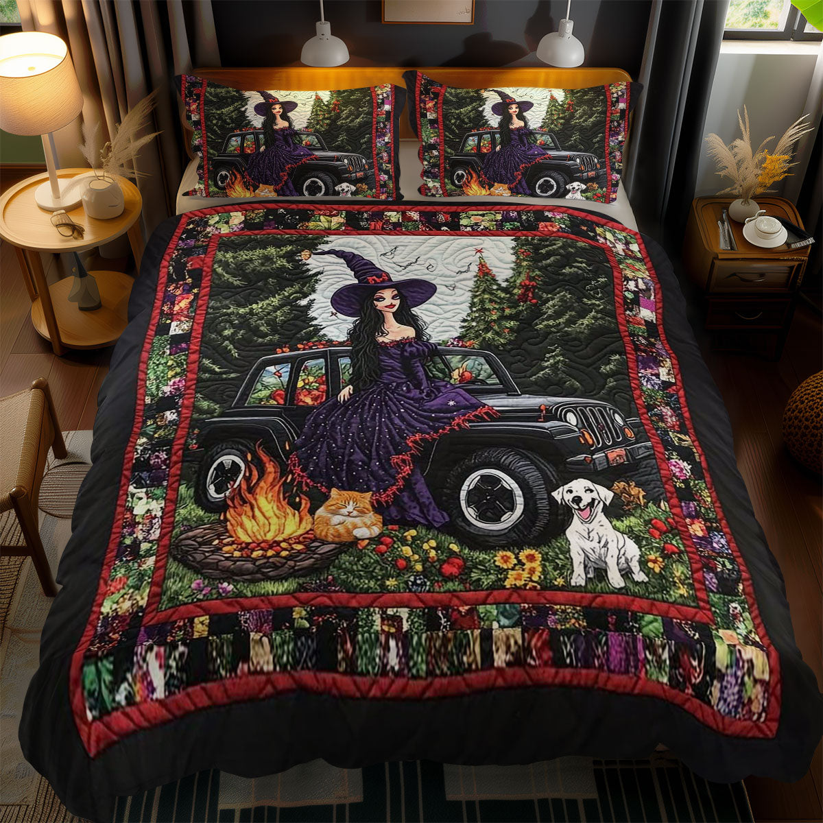 Witchy Travels With Dog WN1010174CL Duvet Cover Set