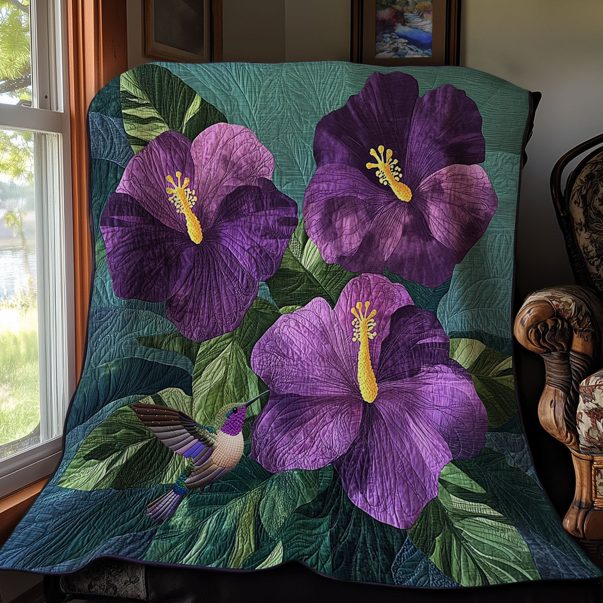 Purple Hibicus Flower WY1211007CL Quilt