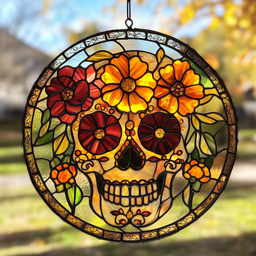 Sunlit Skull WN0611063CL Stained Glass Suncatcher