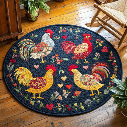 Floral Rooster WP1403039CL Quilted Round Mat