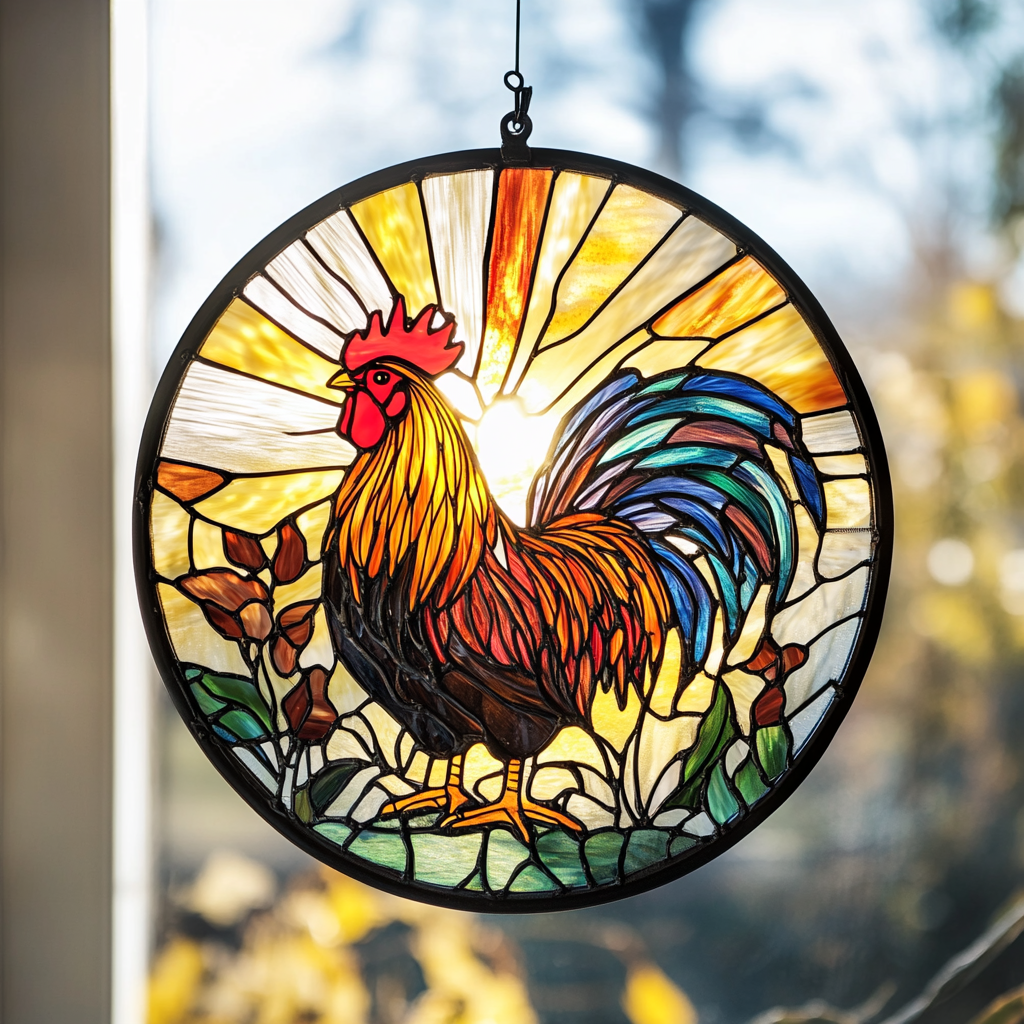 Morning Rooster XR0410005CL Stained Glass Suncatcher