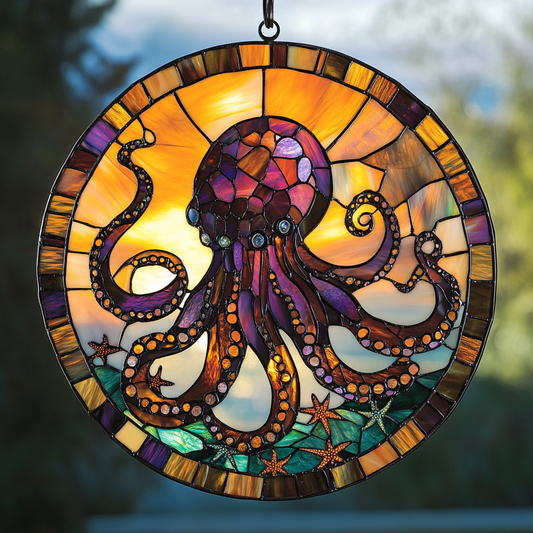 Octopus Jewel WN0611081CL Stained Glass Suncatcher