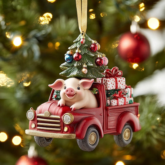 Red Truck Cute Pig XR1810017CL Christmas Ornament