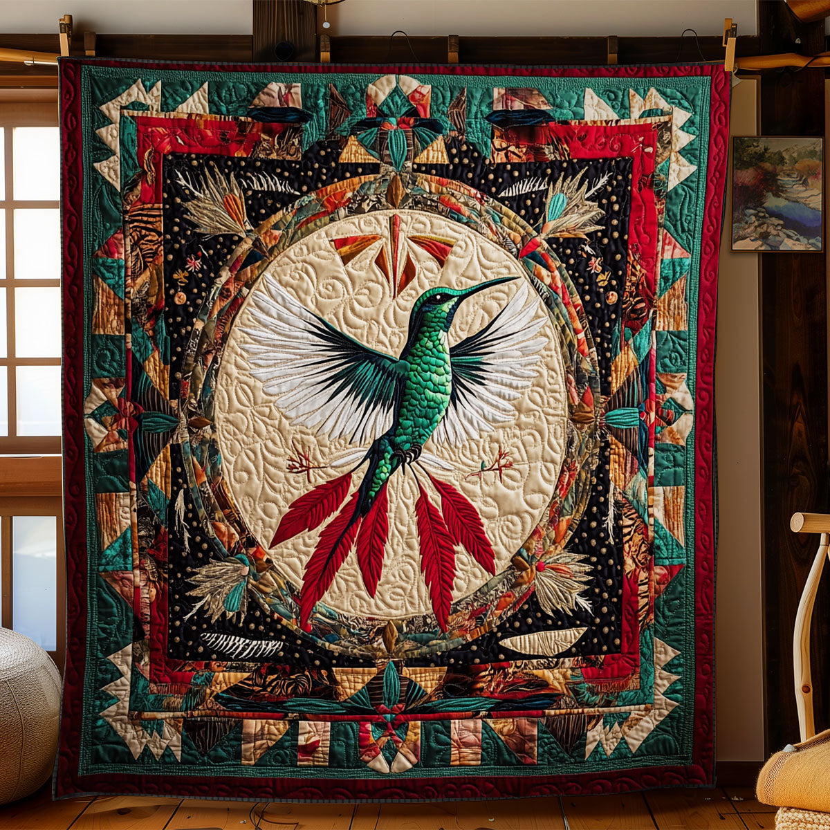 Hummingbird In Trigger Circle WY0201034CL Quilt