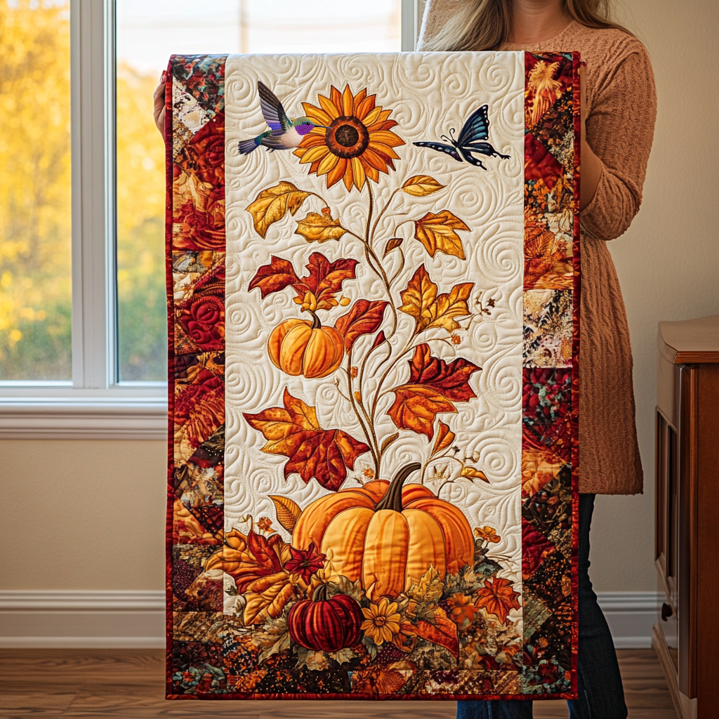 Autumn Pumpkin Sunflower WG3009008CL Quilted Table Runner