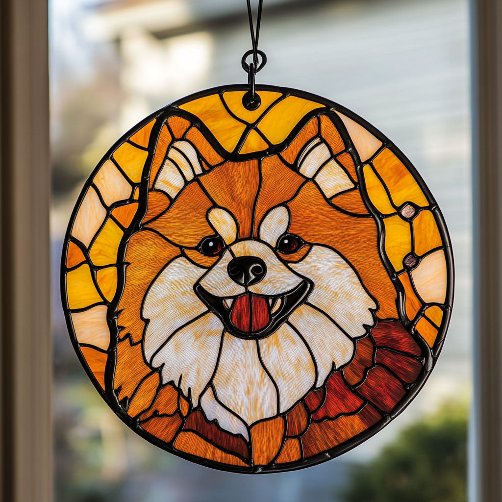 Cute Pomeranian WJ2410037CL Stained Glass Suncatcher