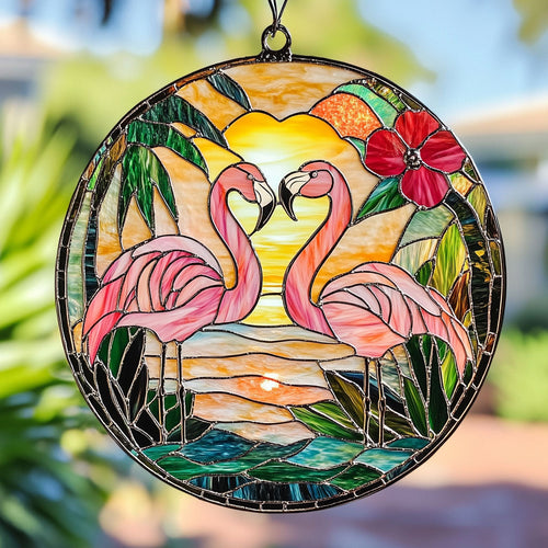 Romantic Couple Flamingo WY2202201CL Suncatcher