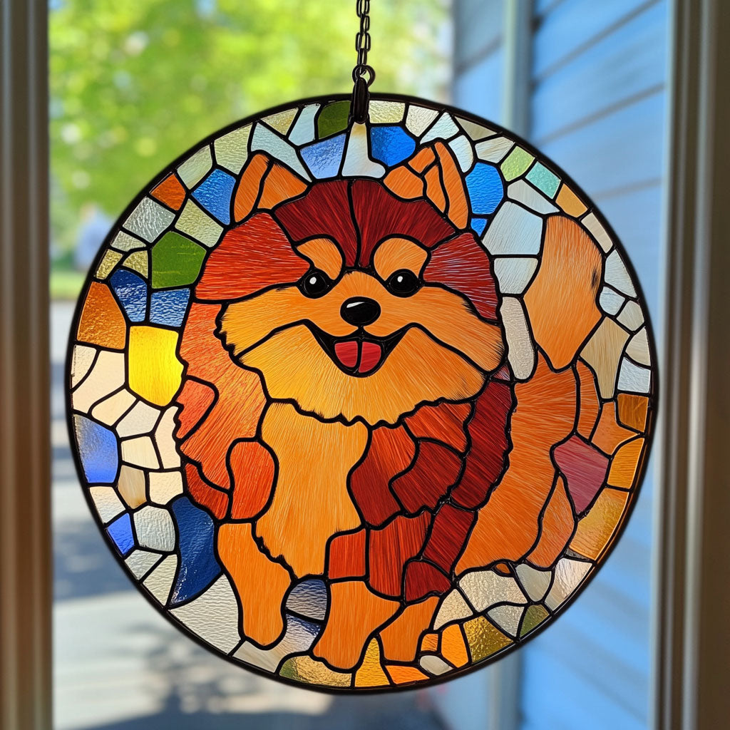 Cute Pomeranian WJ2410036CL Stained Glass Suncatcher