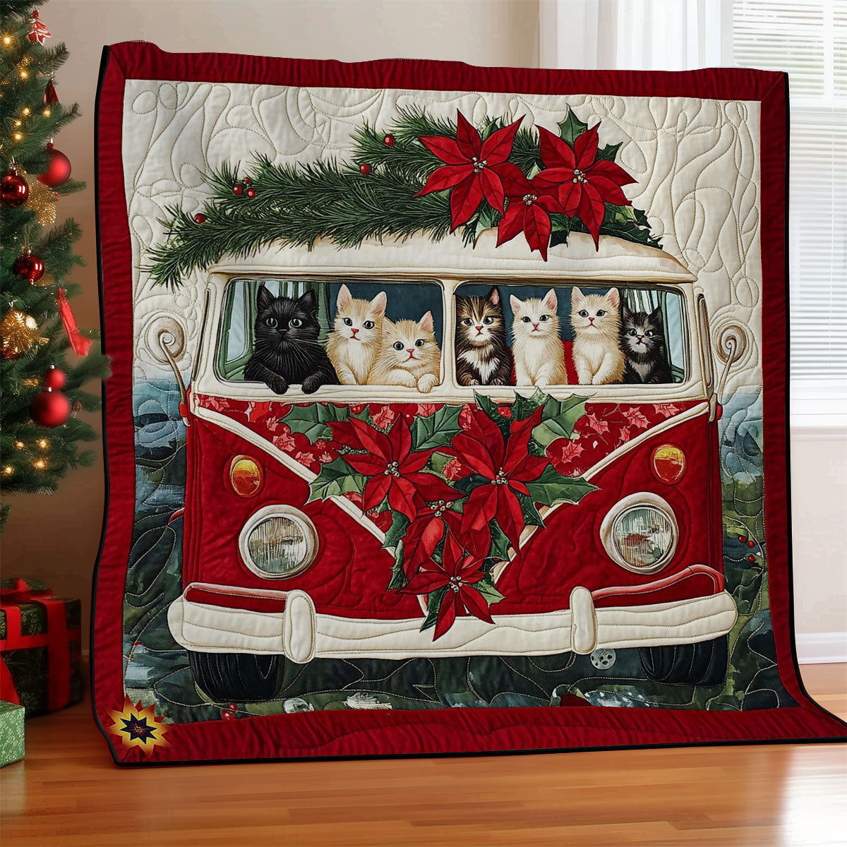 Poinsettia Van Cat WY0912024CL Quilt