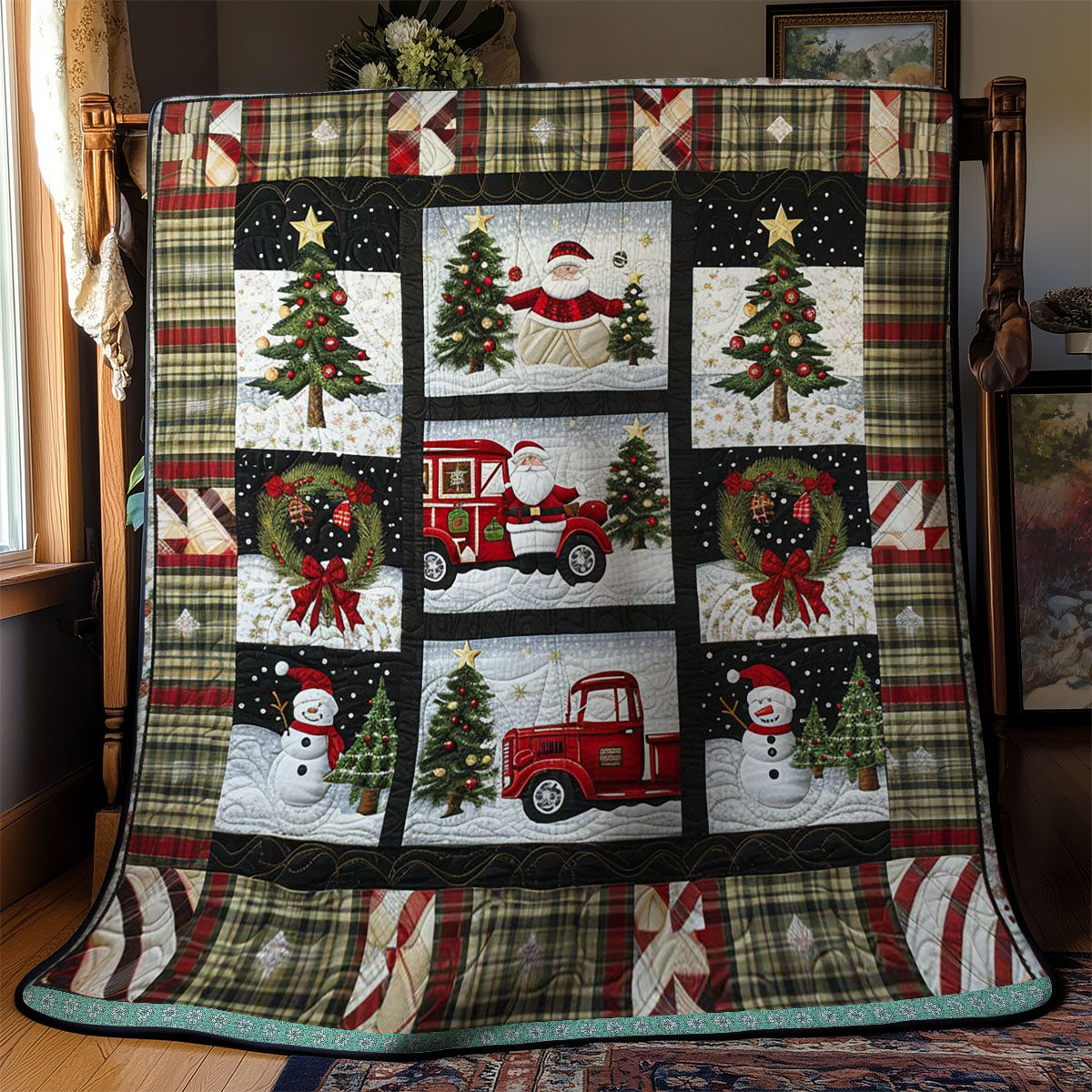 Santa’s Red Truck And Snowman WN1109044CL Quilt