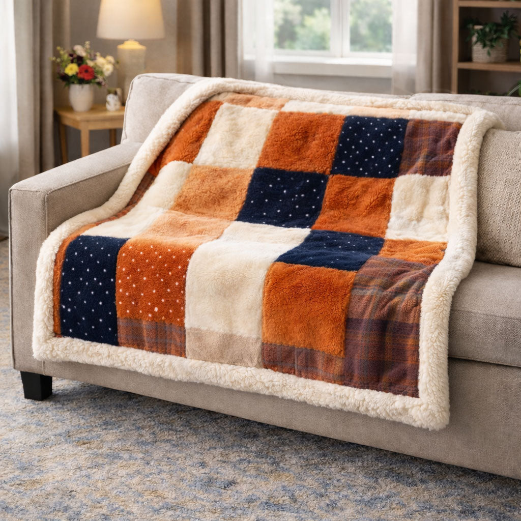 Rustic Plaid Patchwork KL2601009CL Faux Fur Throw Blanket