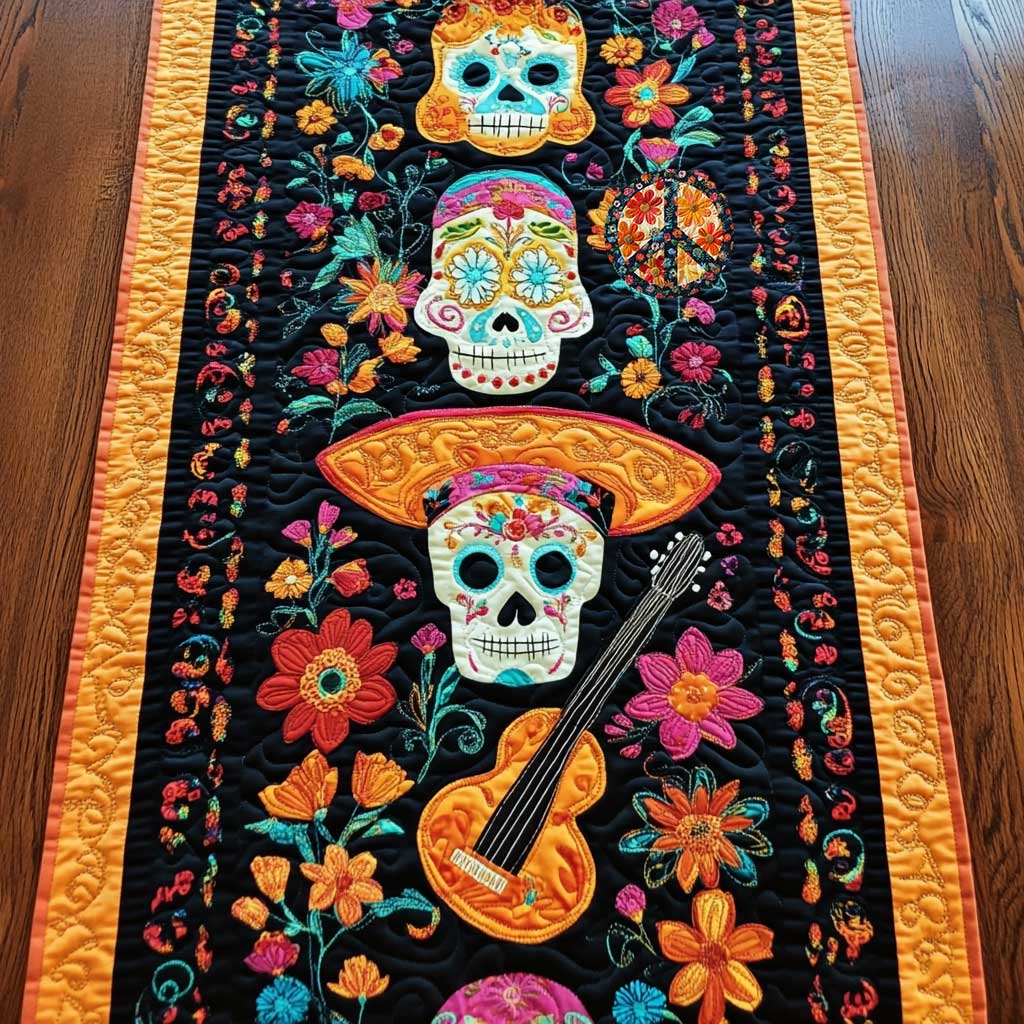 Vibrant Skull Melody WN0111019CL Quilted Table Runner