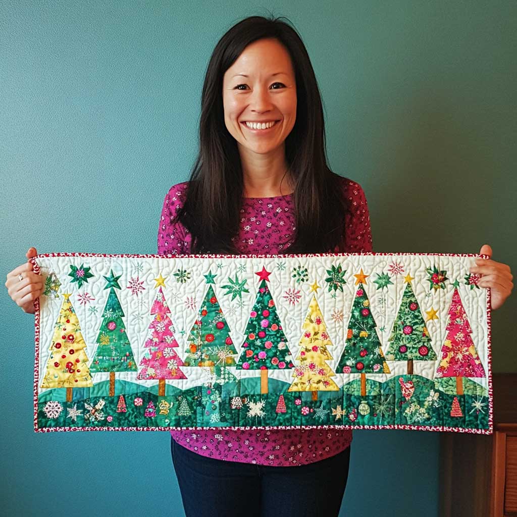 Christmas Tree Patchwork WP1909032CL Quilted Table Runner