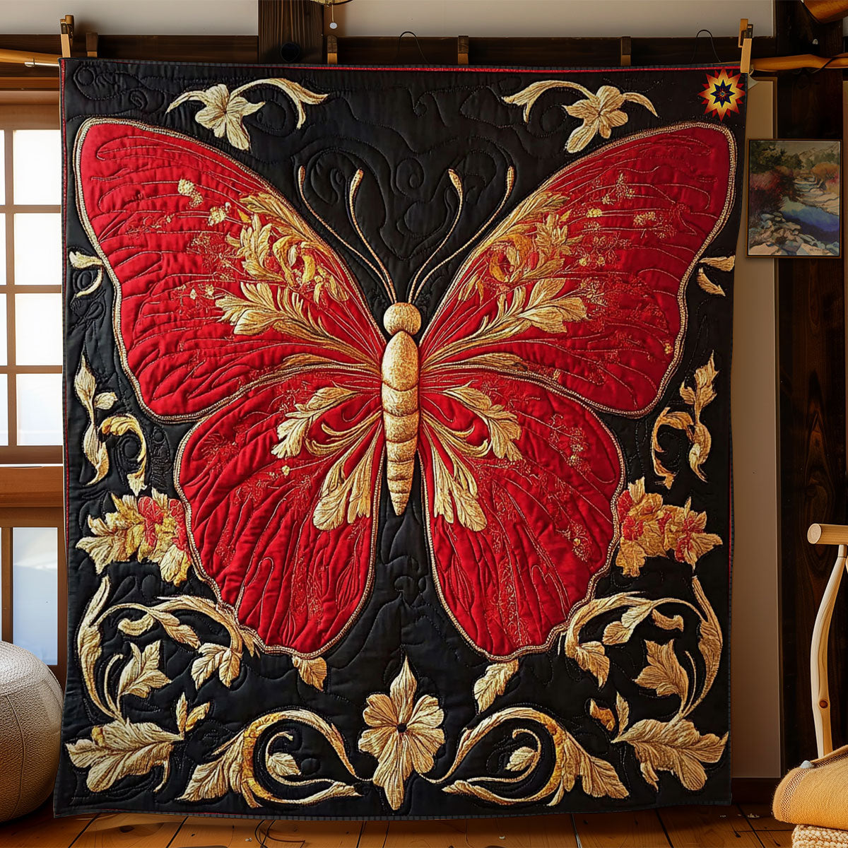 Red Gold Butterfly WY1012044CL Quilt