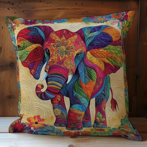Colorful Flower Patchwork Elephant WY1612137CL Quilt Pillow Case