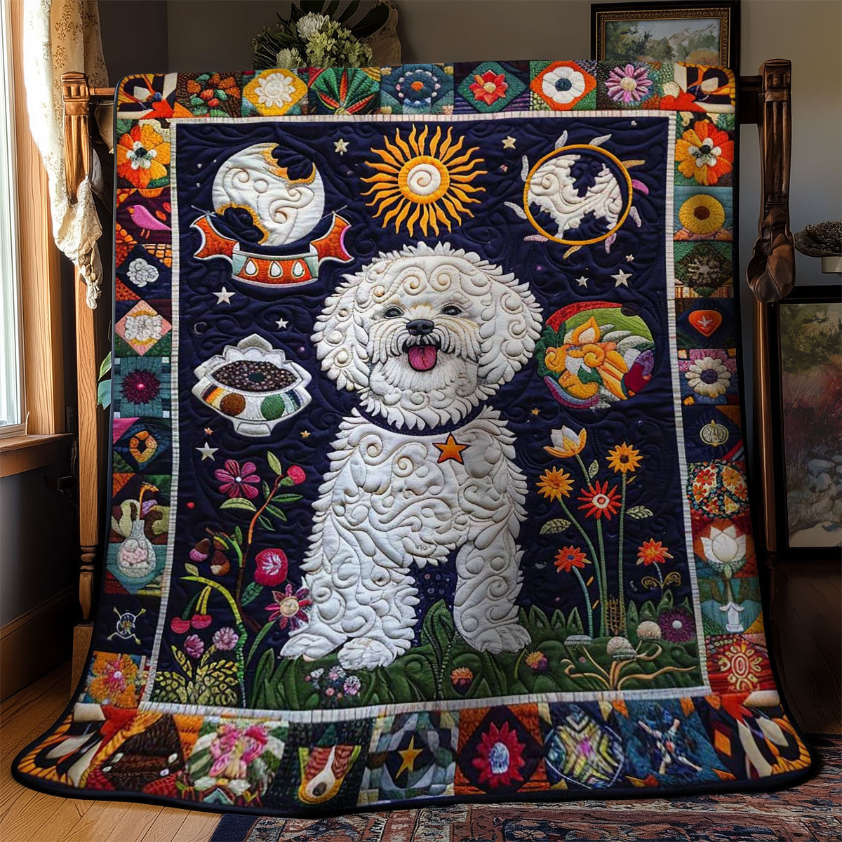 Bichon Frise Flower Strength WN1210014CL Quilt