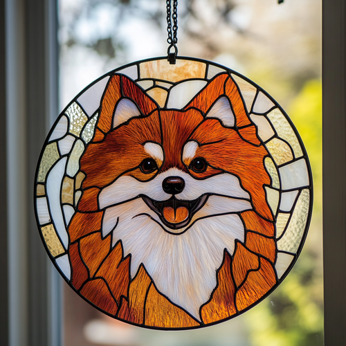 Cute Pomeranian WJ3010044CL Stained Glass Suncatcher