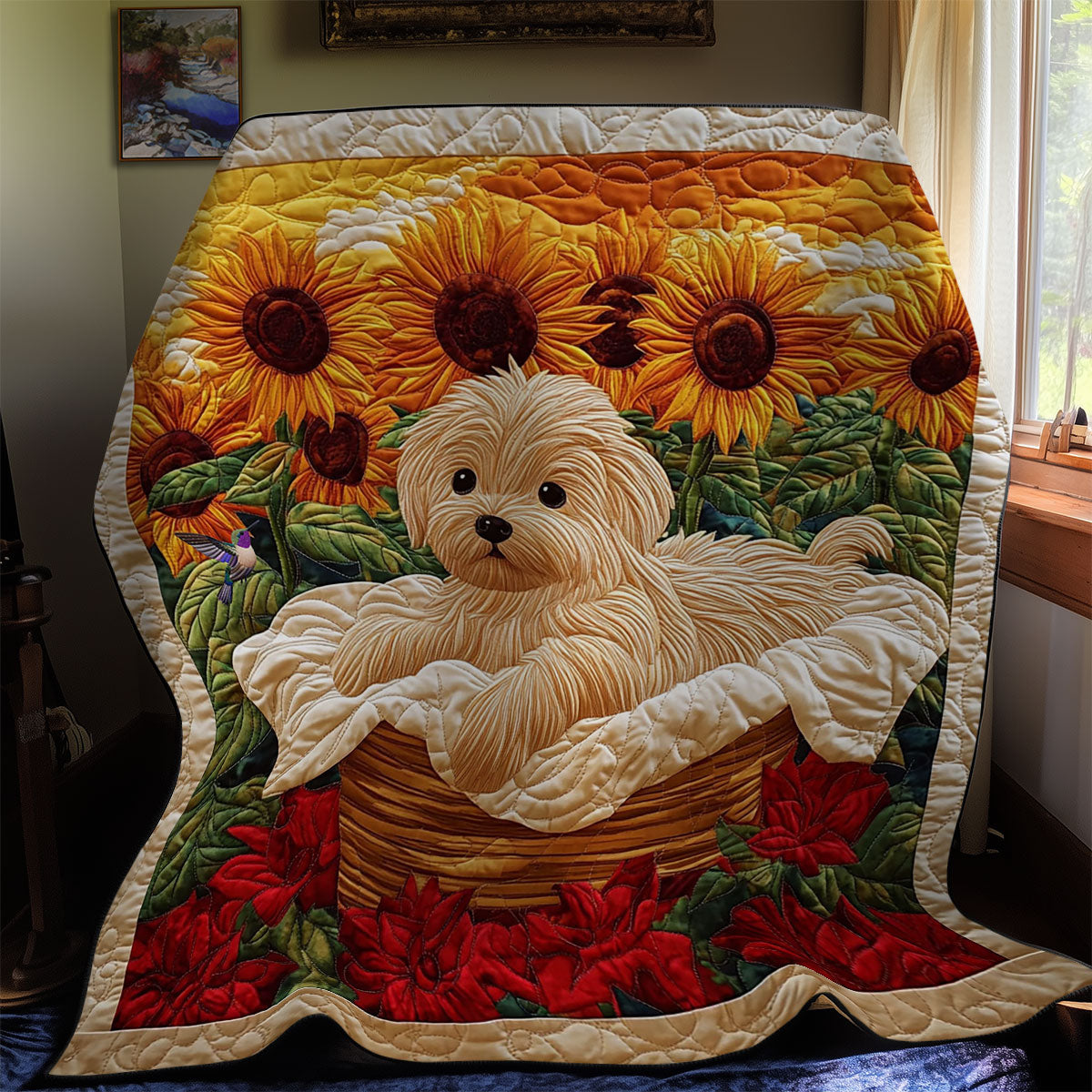 Sunflower Puppy WY0312060CL Quilt