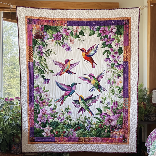 Hummingbird In Purple Blooms WN2309040CL Quilt