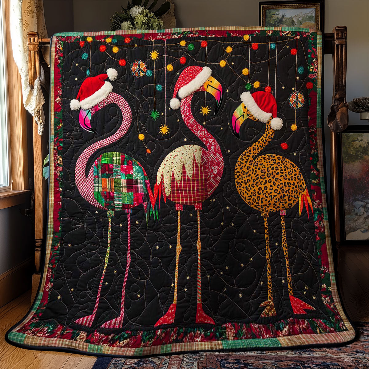 Twinkling Flamingo Christmas WN1112036CL Quilt