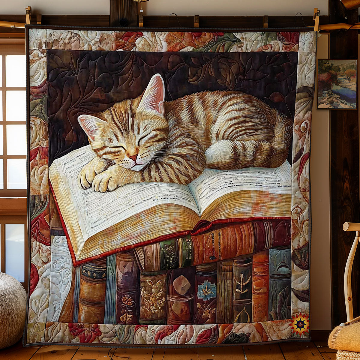 Sleeping Cat In Book WY1112019CL Quilt