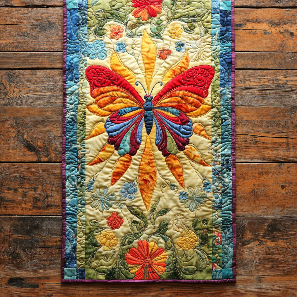 Colorful Butterfly In Garden WY2802038CL Quilted Table Runner