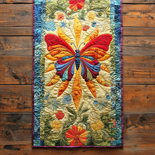 Colorful Butterfly In Garden WY2802038CL Quilted Table Runner