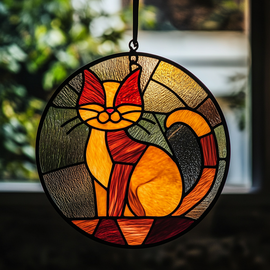 Cat WJ3010040CL Stained Glass Suncatcher